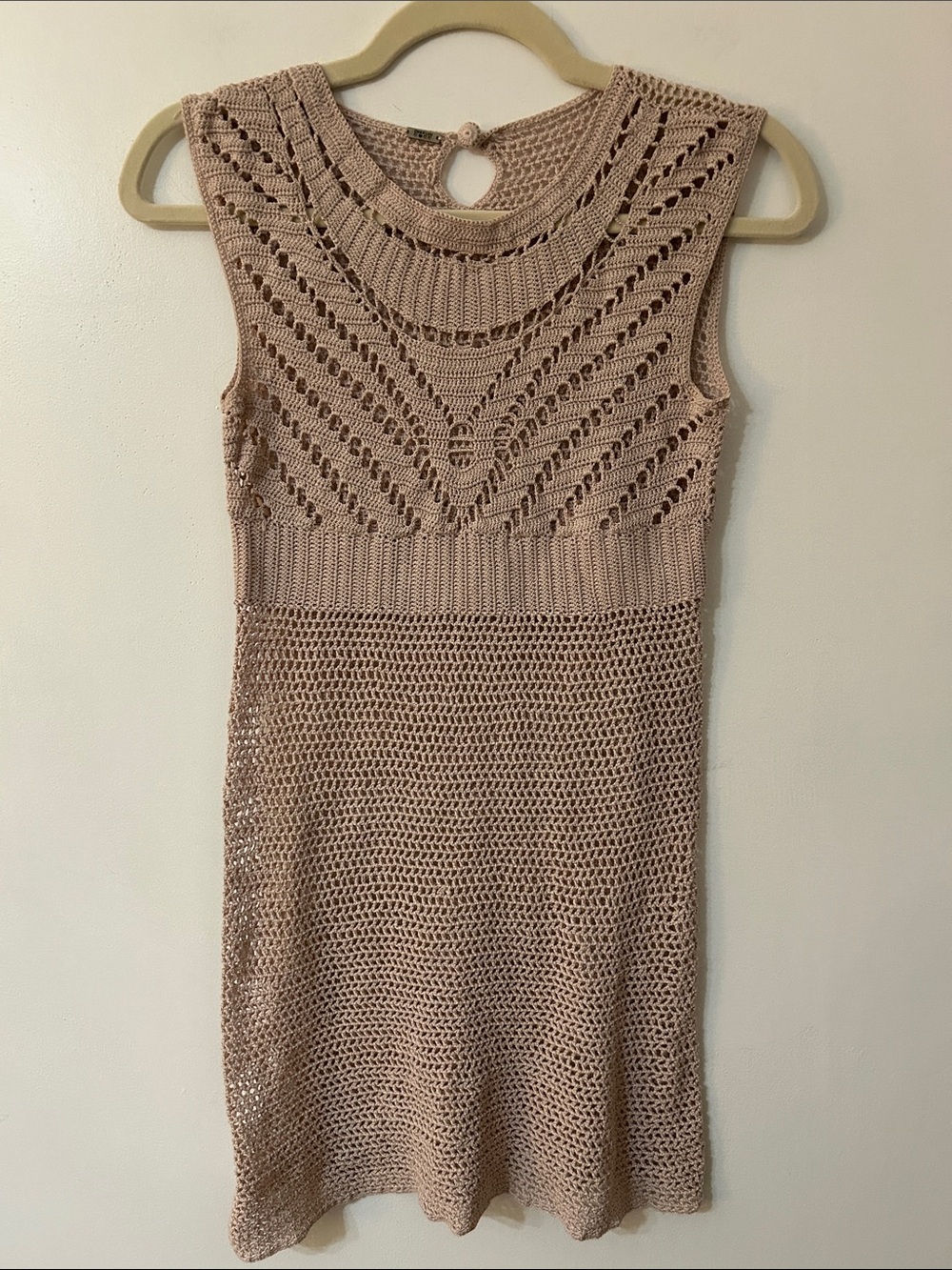 Chan Luu Crochet Knit Sleeveless Mini Dress Women's Size Small Blush Boho